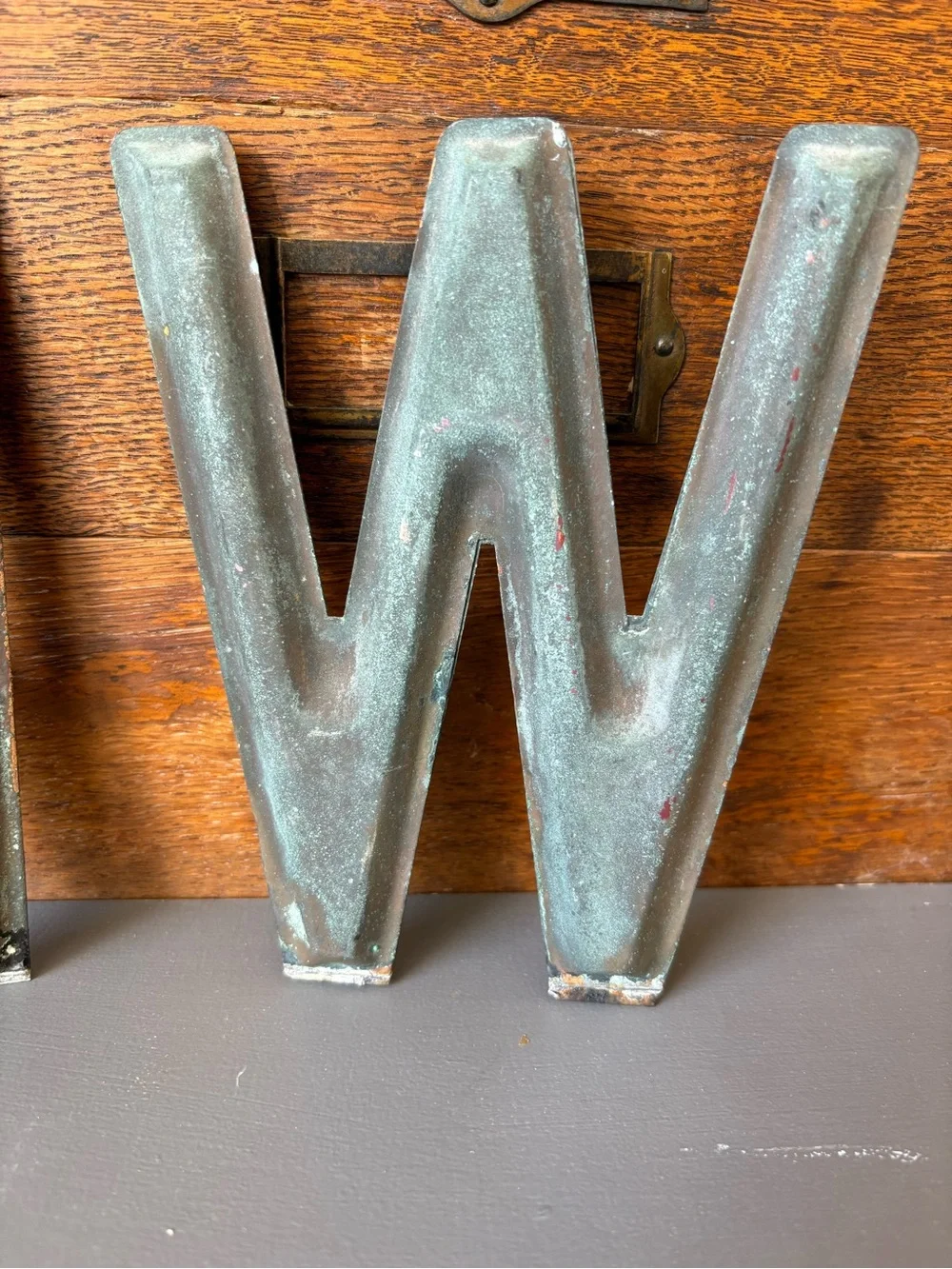 Distressed Metal Letter 'N' and 'W' Wall Decor - Black patina